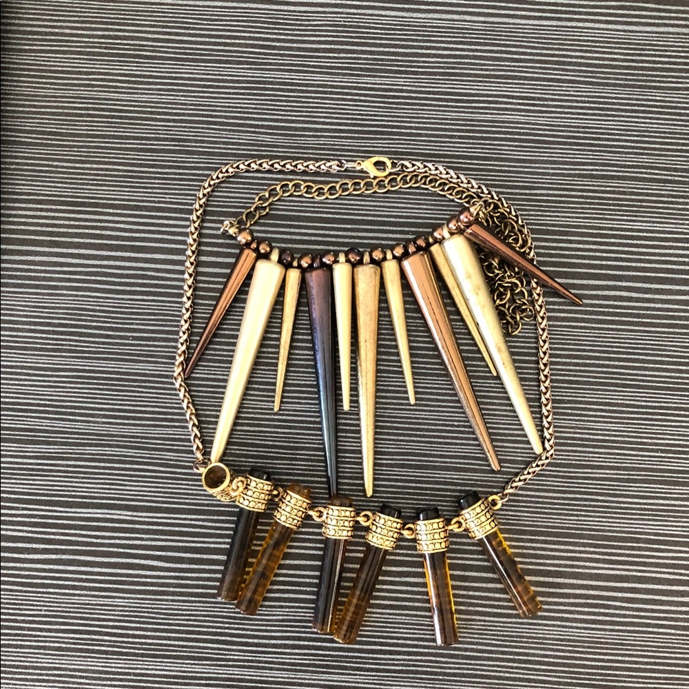 Gold and Bronze Spike Statement Necklace - Women Jewelry Costume jewelry.